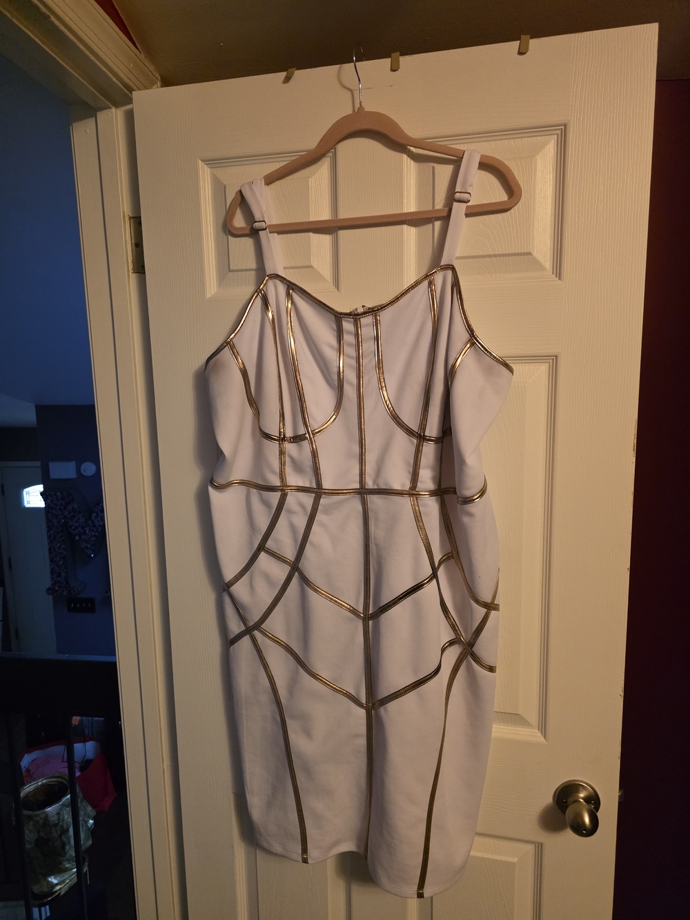 Ashley Stewart White Midi Dress with Gold Trim